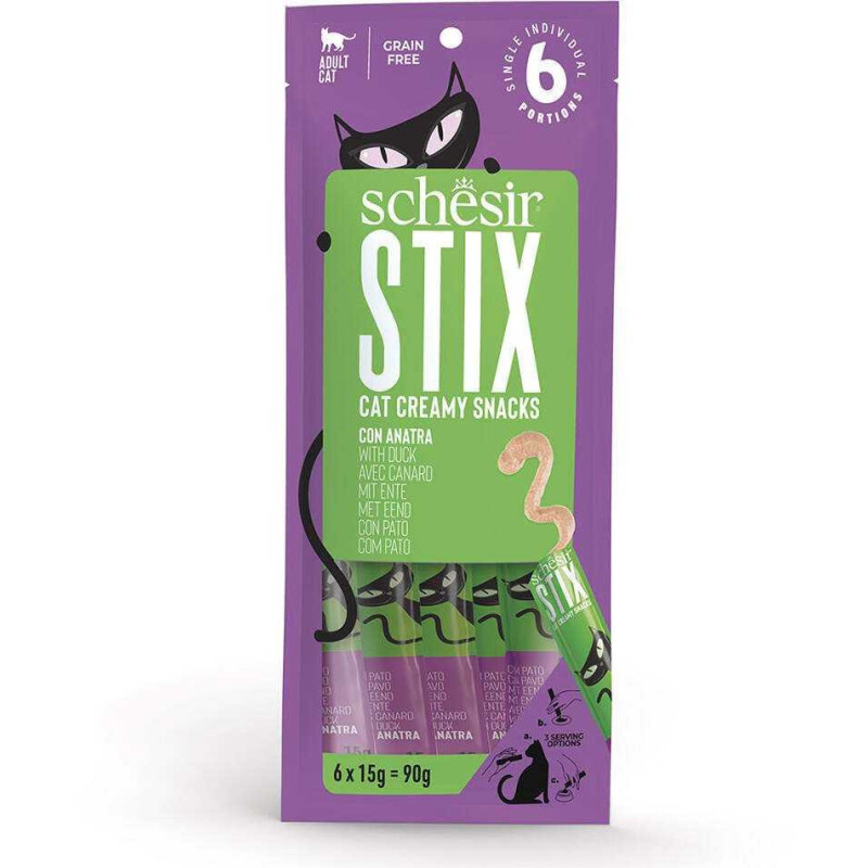 Schesir Stix, treat, for cats, duck, 6x15 g, sachet