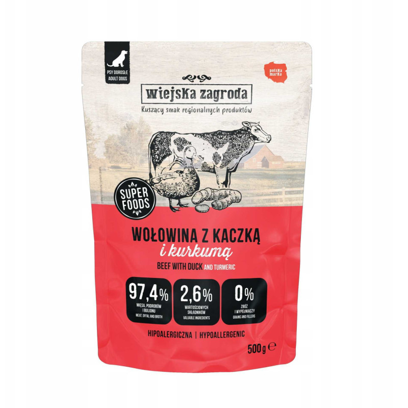wiejska zagroda Wiejska Zagroda Beef and duck wet dog food 500g