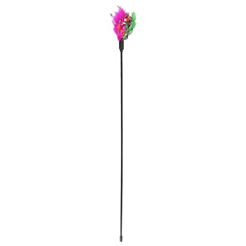 FLAMINGO FLMG Toy for Cats plastic stick "Warwick" with feathers and ribbons vi