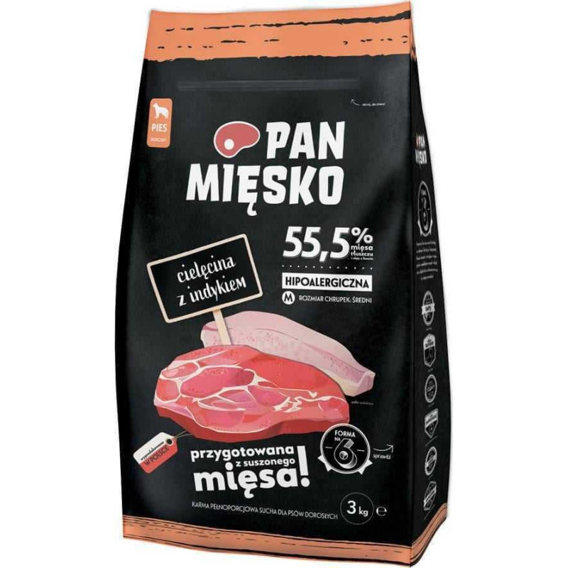 PAN MIĘSKO Mr. Meat Veal with Turkey M - dry dog food - 3 kg