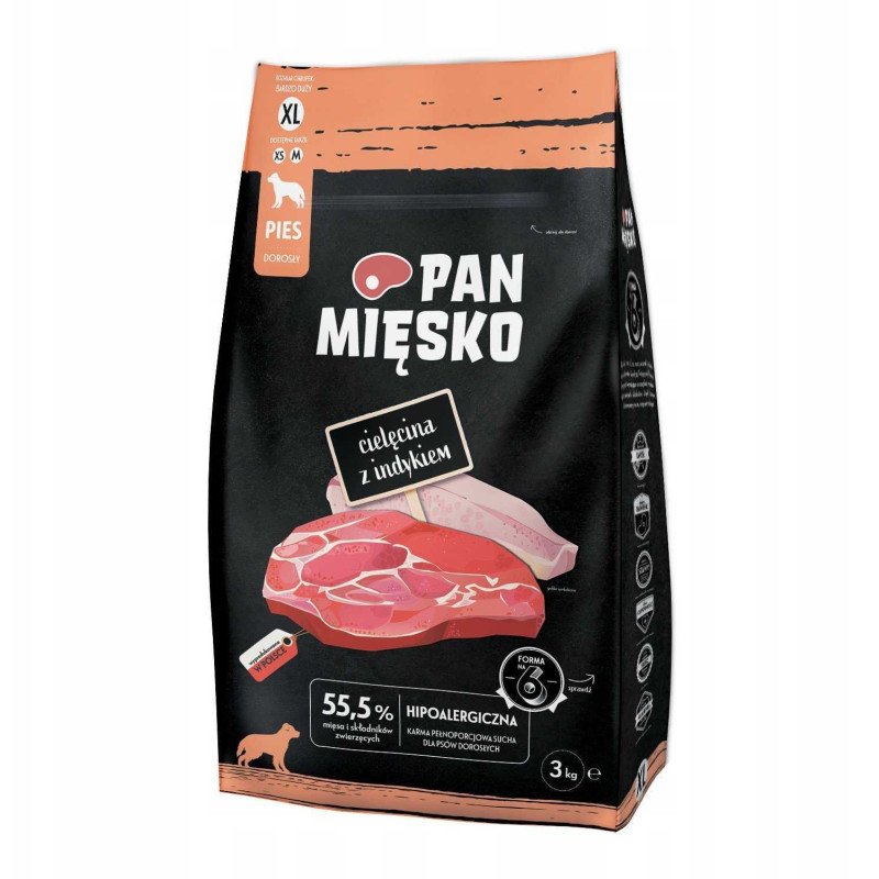 PAN MIĘSKO Pan Mięsko Dry Dog Food - Veal and Turkey (XL Kibble) 3 kg