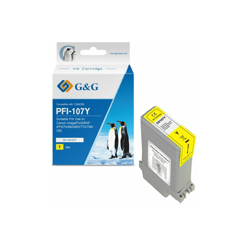 Ink G&amp;G compatible ink / ink with PFI107Y, NC-00107Y, 6708B001, 130ml Yellow