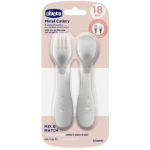 CHICCO Metaliniai stalo įrankiai 18+ pilki CHICCO Metaliniai stalo įrankiai 18+ pilki