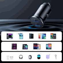 „Joyroom JR-CCN06“ 30 W 2 x USB-C mini automobilio įkroviklis, metalinis, juodas „Joyroom JR-CCN06“ 30 W 2 x USB-C mini automobilio įkroviklis, metalinis, juodas