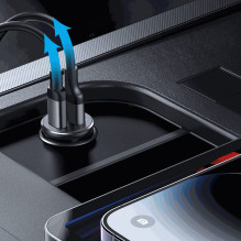 „Joyroom JR-CCN06“ 30 W 2 x USB-C mini automobilio įkroviklis, metalinis, juodas „Joyroom JR-CCN06“ 30 W 2 x USB-C mini automobilio įkroviklis, metalinis, juodas