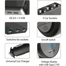 Maclean MCE218 Shutter Socket 12-24V 4xUSB PD QC