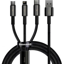„Baseus 3in1 Tungsten Gold“ USB į „micro USB“ + USB-C + „Lightning“ 1,5 m juodas „Baseus 3in1 Tungsten Gold“ USB į „micro USB“ + USB-C + „Lightning“ 1,5 m juodas