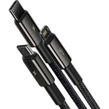 „Baseus 3in1 Tungsten Gold“ USB į „micro USB“ + USB-C + „Lightning“ 1,5 m juodas „Baseus 3in1 Tungsten Gold“ USB į „micro USB“ + USB-C + „Lightning“ 1,5 m juodas