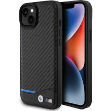BMW "BMHCP15M22NBCK Leather Carbon iPhone 15 Plus" Black