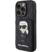 Karl Lagerfeld „Saffiano kortelių lizdai ir stovas su monograma „Ikonik Patch iPhone 15 Pro Max““ Karl Lagerfeld „Saffiano kortelių lizdai ir stovas su monograma „Ikonik Patch iPhone 15 Pro Max““