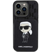 Karl Lagerfeld „Saffiano kortelių lizdai ir stovas su monograma „Ikonik Patch iPhone 15 Pro Max““ Karl Lagerfeld „Saffiano kortelių lizdai ir stovas su monograma „Ikonik Patch iPhone 15 Pro Max““