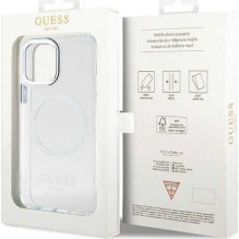 „Guess“ „GUHMP12MHTRMS“ kietas metalinis „MagSafe iPhone 12“ / „12 Pro“ dėklas, sidabrinis