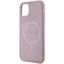 Guess " GUHMN61PSAHMCP Saffiano MagSafe iPhone 11 kietas dėklas, XR 6.1 " Rožinė