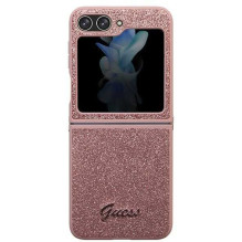 „Guess“ kietas dėklas su blizgučiais, „Samsung Galaxy Z Flip 5“ rožinis „Guess“ kietas dėklas su blizgučiais, „Samsung Galaxy Z Flip 5“ rožinis