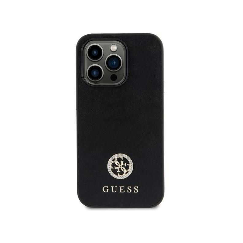 Guess „Kietas dėklas su metaliniu logotipu iPhone 15“, juodas