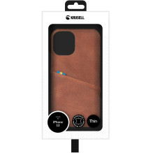 Krusell „ Sunne “ kortelių dėklas „iPhone 12 Pro Max“ vintažinio konjako spalvos