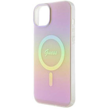 „Guess“ kietasis dėklas „IML Iridescent MagSafe iPhone 15“ rožinis
