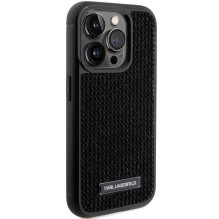 Karl Lagerfeld „Metalinis logotipas su kaklo krištolais Case iPhone 15 Pro “ Juoda