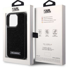 Karl Lagerfeld „Metalinis logotipas su kaklo krištolais Case iPhone 15 Pro “ Juoda