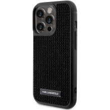 Karl Lagerfeld „Metalinis logotipas su kaklo krištolais Case iPhone 15 Pro “ Juoda