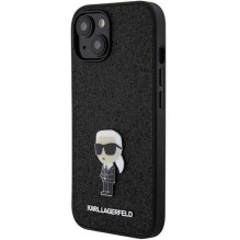 Karl Lagerfeld „Fiksuotas blizgučiais puoštas „Ikonik“ logotipo metalinis segtukas „iPhone 15““ juodas Karl Lagerfeld „Fiksuotas blizgučiais puoštas „Ikonik“ logotipo metalinis segtukas „iPhone 15““ juodas