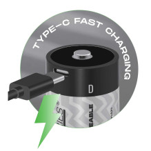 Įkraunamos ličio jonų baterijos LR20 D 6500mAh (2 vnt.) USB-C Įkraunamos ličio jonų baterijos LR20 D 6500mAh (2 vnt.) USB-C
