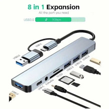 Riff 8in1 Universalus aliumininis 8-Port USB C tipo šakotuvas – komplekte yra USB 3.0
