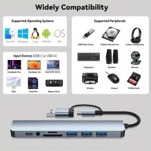 Riff 8in1 Universal Aluminum 8-Port USB Type C Hub - Includes USB 3.0