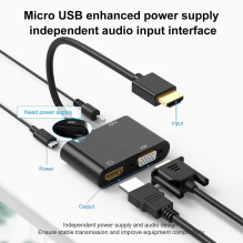 Riff Dual Display 4K HDMI adapter to HDMI + VGA + 3.5 mm Riff Dual Display 4K HDMI adapter to HDMI + VGA + 3.5 mm