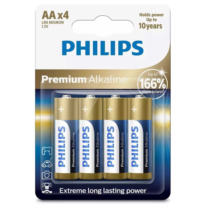 „Philips LR6M4B“ / 10 aukščiausios kokybės šarminių baterijų, 4 vnt.