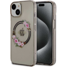 Guess "PC / TPU Flowers Ring Glossy Logo MagSafe Case iPhone 14" Black