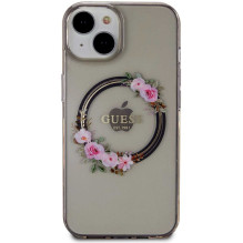 Guess "PC / TPU Flowers Ring Glossy Logo MagSafe Case iPhone 14" Black