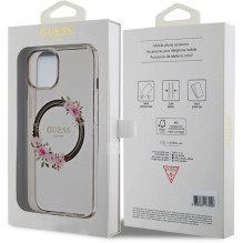 Guess "PC / TPU Flowers Ring Glossy Logo MagSafe Case iPhone 14" Black