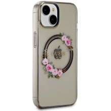 Guess "PC / TPU Flowers Ring Glossy Logo MagSafe Case iPhone 14" Black
