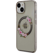 Guess "PC / TPU Flowers Ring Glossy Logo MagSafe Case iPhone 14" Black