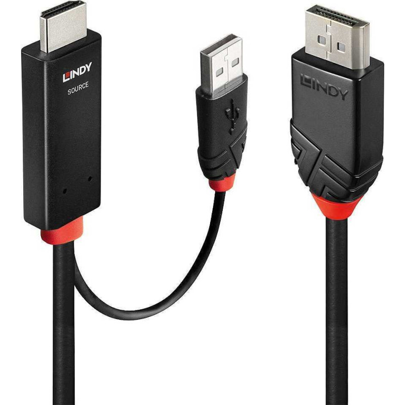 Lindy Lindy adapterio laidas HDMI DisplayPort (juodas / raudonas, 3 metrai)