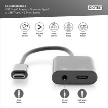DIGITUS USB C tipo adapteris USB C tipo + 3.5mm DIGITUS USB C tipo adapteris USB C tipo + 3.5mm