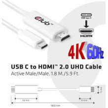 CLUB 3D CLUB3D USB C to HDMI™ 2.0 UHD Cable Active 1.8 M. / 5.9 Ft. CLUB 3D CLUB3D USB C to HDMI™ 2.0 UHD Cable Active 1.8 M. / 5.9 Ft.