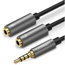 Ugreen 3,5 mm (vyriškas) į 2 x 3,5 mm (lizdas) ausinių šakotuvas, tamsiai pilkas