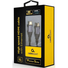 Gembird Didelės spartos HDMI kabelis su Ethernet ''''Premium serijos'''' 10m Pilkas Gembird Didelės spartos HDMI kabelis su Ethernet ''''Premium serijos'''' 10m Pilkas