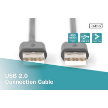 DIGITUS USB 2.0 USB A tipo (kištukas) 1m Juodas AK-300101-010-S