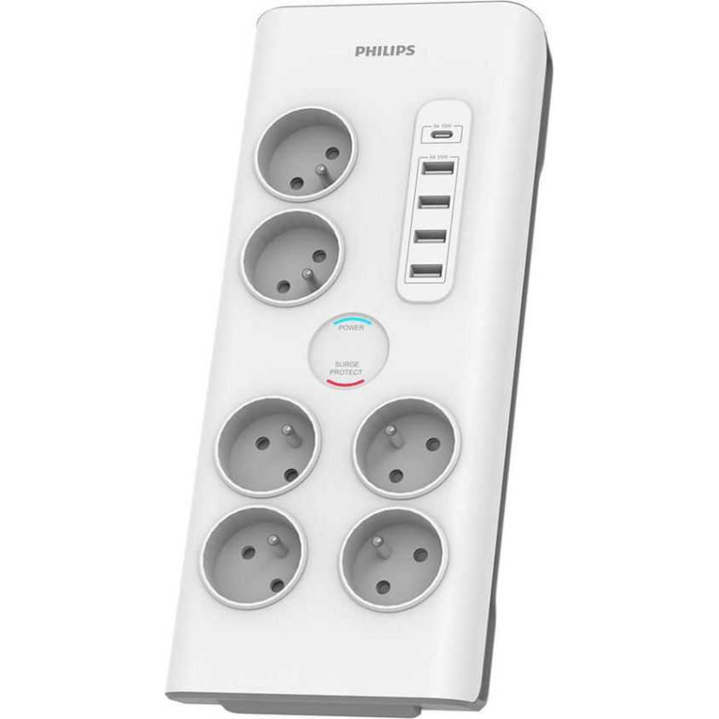 „Philips“ SPN viršįtampių apsaugos maitinimo juosta, 6 lizdai, 2 m, balta (