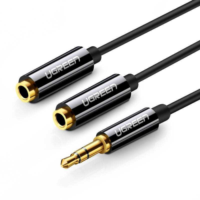 Ugreen AV123 AUX garso skirstytuvo laidas su 3,5 mm lizdu, 25 cm, juodas