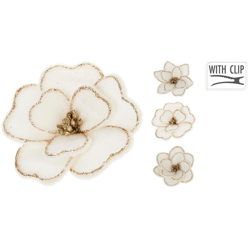 Christmas tree toy Flower on clip, cream, polyester
