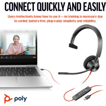 HP Poly BW 3310 Mono Microsoft Teams USB-C +USB-C / A Adapter
