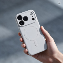 iPhone 18 Pro Max / 17 Pro Max dėklas, silikoninis Mag dėklas, suderinamas su „MagSafe“ (apsauga nuo kameros), sidabrini iPhone 18 Pro Max / 17 Pro Max dėklas, silikoninis Mag dėklas, suderinamas su „MagSafe“ (apsauga nuo kameros), sidabrini