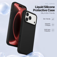 DUX DUCIS dėklas PIEL LIQUID SILICONE, suderinamas su „MagSafe“, skirtas „iPhone 18 Pro / 17 Pro juodas