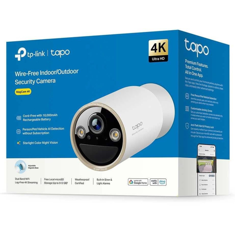 TP-Link Tapo Wire-Free Indoor / Outdoor Security Camera SPEC:4K UHD (3840x2160) H.265 / H.264 Supported 16x UHD Digital 