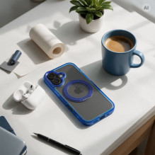 Case for iPhone 17 Frame Circle Stand compatible with MagSafe navy blue