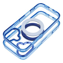 Case for iPhone 15 Pro Frame Circle Stand compatible with MagSafe navy blue